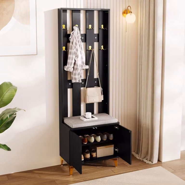 Zwarte kledingkast met push-to-open deuren voor de hal of slaapkamer, Hoogte: 180,5 cm