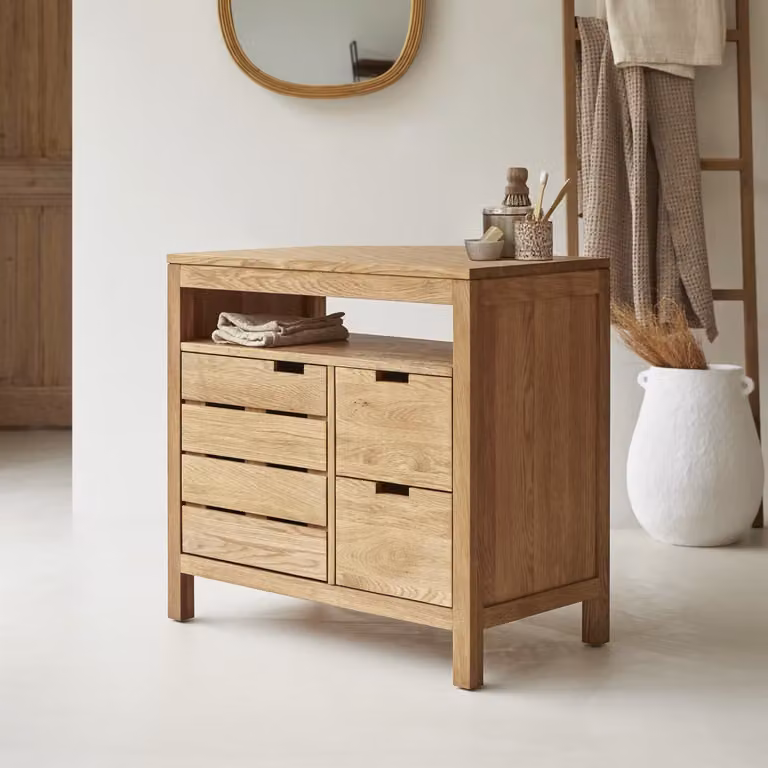 Tikamoon Serena Opbergmeubel in massief eikenhout, Bruin, B: 80 cm, D: 45 cm, H: 78 cm
