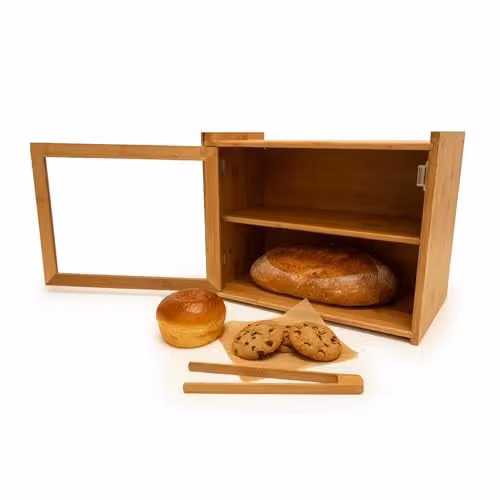 Relaxdays Bamboe broodkast met 2 etages, beige/bruin, B: 40,0 cm, D: 17,5 cm, H: 31,0 cm