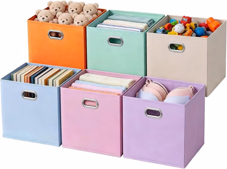 IKEA Opbergdozen 6-delige set, opvouwbare stofdozen met metalen handgrepen, B/D/H: 30 x 30 x 30 cm