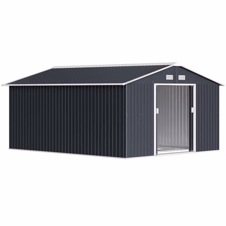 Outsunny metalen tuinhuis met gegalvaniseerde stalen constructie en ventilatierooster, Bruin, B/D/H: 277 x 195 x 192 cm