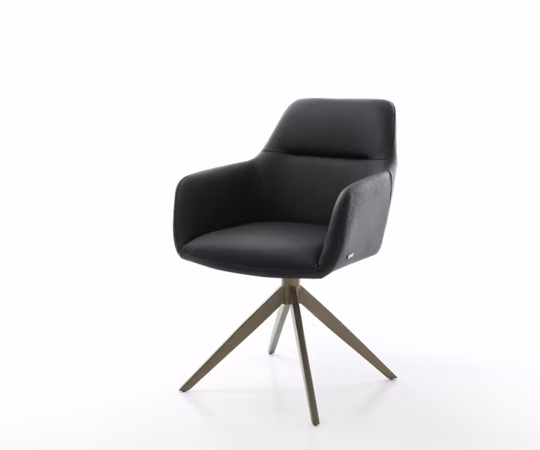 DELIFE Pejo-Flex Draaistoel met echt leer en titanium afwerking, Zwart/Zilver