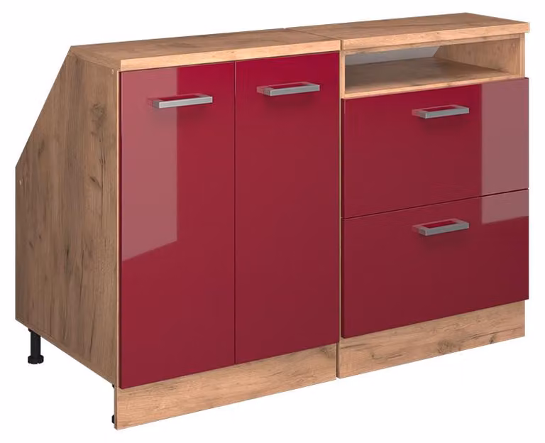 Vicco R-Line Keukenkast voor schuine wand, Set van 2 kastrompen, Rode hoogglans, Model 60518