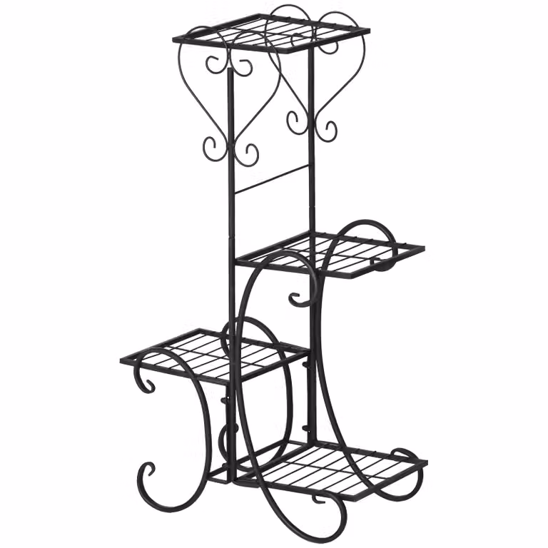 Outsunny plantenstandaard met 4 niveaus, zwart, H x B x D: 80 x 45 x 24,5 cm