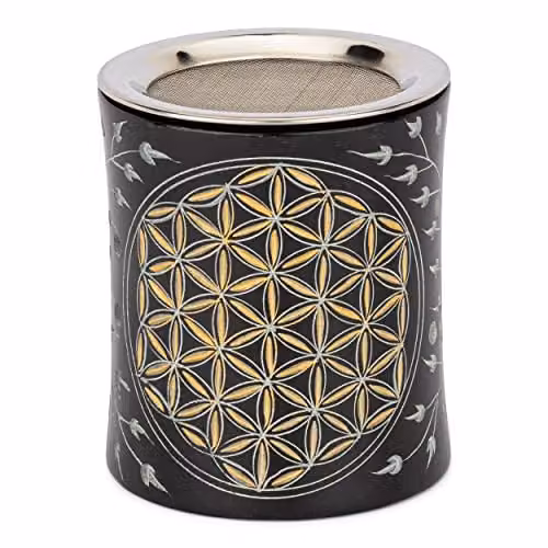 NKlaus Wierookbrander Flower of Life zwart met goudscherm, B: 10 cm, D: 8,5 cm