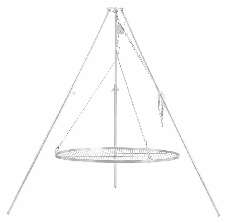 BBQ-Toro driepoot draaigrill van verzinkt ijzer met 100 cm diameter grillrooster, hoogte verstelbaar van 119 tot 184 cm