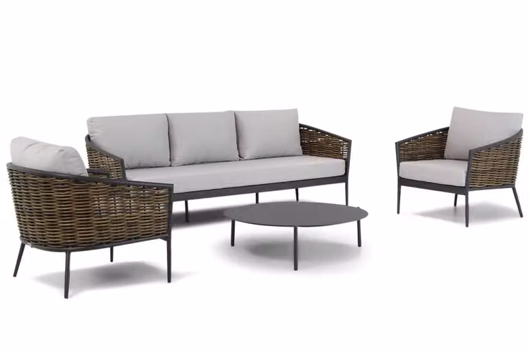 Coco 4-delige loungeset met aluminium frame en kussens, antraciet/grijs