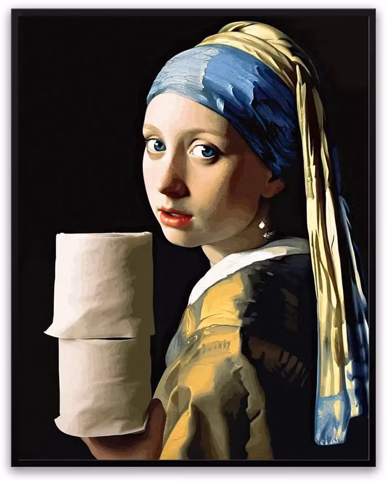 Fotolijst Meisje met de Parel WC Rollen Vermeer Kunstschilderij Poster Breedte: 30 cm, Hoogte: 40 cm
