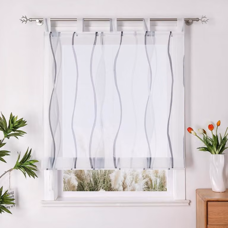 Grijs Vouwgordijn met Golfvormig Drukdesign - 120 x 140 cm