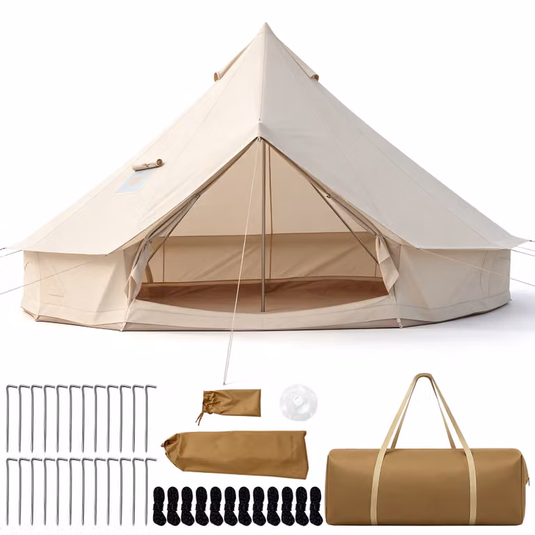 Costway Koepeltent met Ovenopening voor 6-8 Personen, Waterdichte Yurt voor 4 Seizoenen met Netramen en Deuren, 510 cm