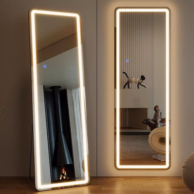 Zwarte staande spiegel met verlichting voor je outfit check, 160 x 50 cm