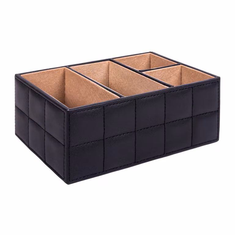 QUVIO Bureau organizer met 4 vakken in zwart PU leer