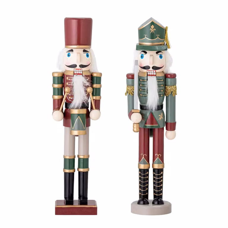 Bloomingville Darren kerstdecoratie notenkraker tabletop, 2-delig, Groen, Rood, Goud, Multicolour, Hoogte: 38 cm