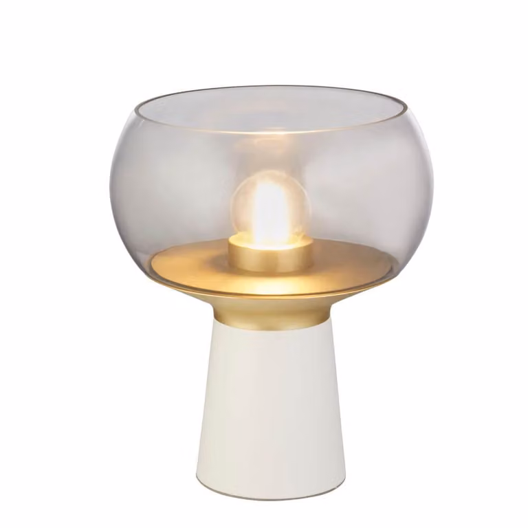Searchlight Tafellamp Tablu wit/goud met smoke glazen kap
