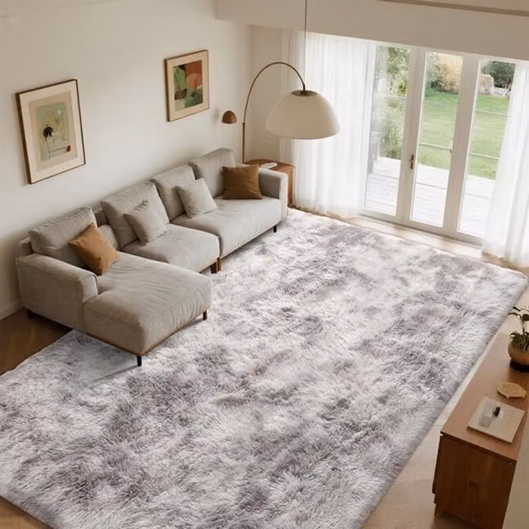 Modern Fluffy Vloerkleed Grijs-Wit van Polyester voor Woonkamer, Slaapkamer en Kinderkamer