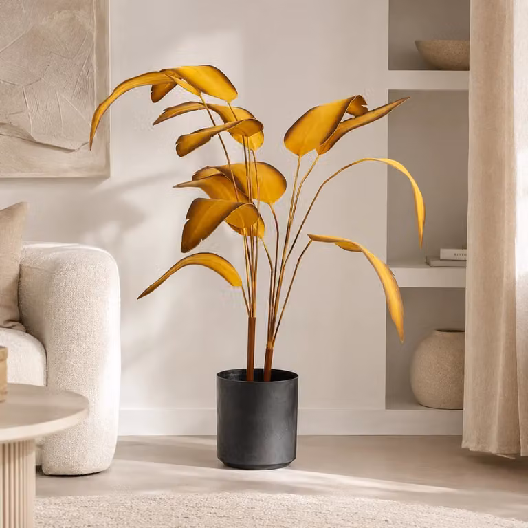 Parlane Ornament Strelitzia in pot - Goud, Bruin, Zwart en Geel - Hoogte: 110 cm, Diameter: 110 cm