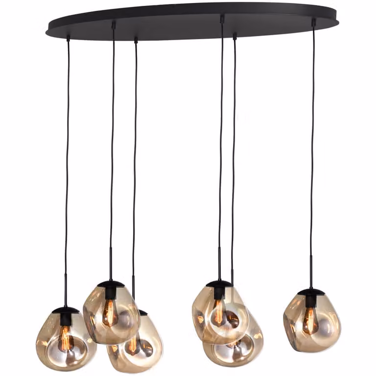 Masterlight Hanglamp Lava Oval - 6 Lichtpunten - Goud/Messing - Glas - Ø 24 cm