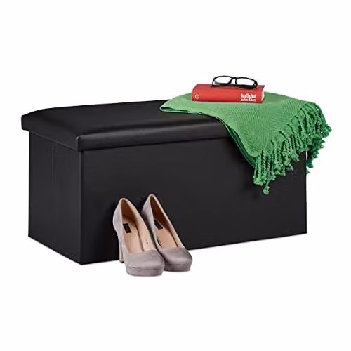 Relaxdays Opbergbank in kunstleer, zwart, H 37.5 x B 76.5 x D 38.5 cm