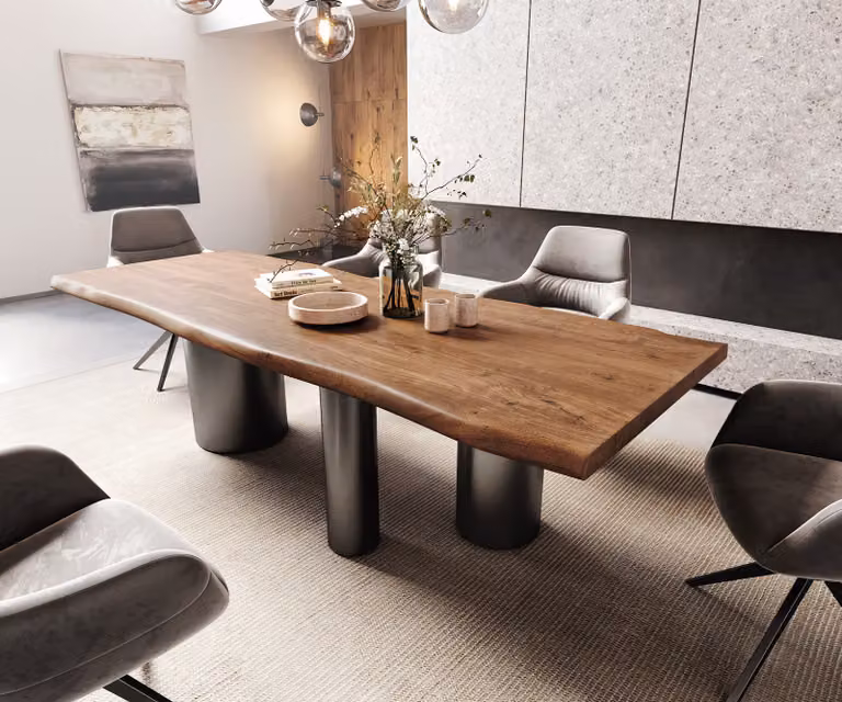 DELIFE Eetkamertafel Edge XL van acacia hout en roestvrij staal, Bruin/Zwart, B: 260 cm, D: 100 cm, H: 75,5 cm