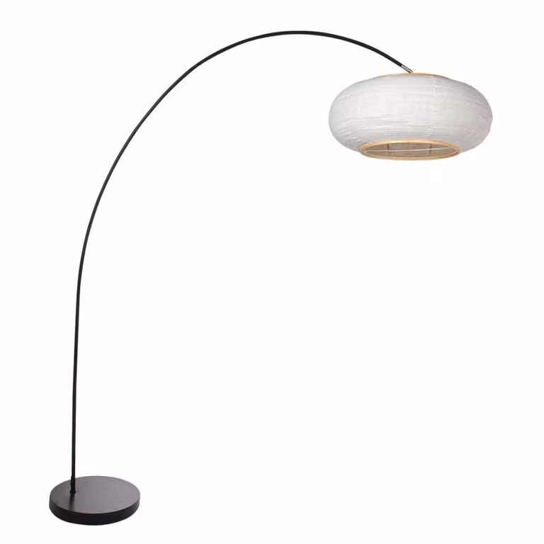 Steinhauer Solva Booglamp Zwart met Witte Stoffen Kap Ø35cm