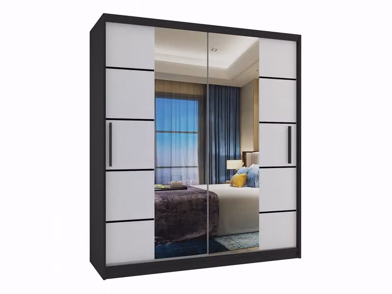 BELINI Verona ME Schuifdeurkast met Spiegel - Zwart/Wit Mat - Breedte: 133 cm