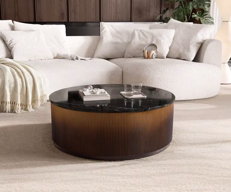 DELIFE Salontafel Fiorano Modern Rond Marmer en Metaal Zwart Zilver Goud B: 90 cm, D: 90 cm, H: 35 cm