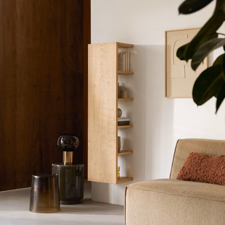 Tikamoon Easy Wandplank - Massief Eikenhout - Bruin - B: 137 cm, D: 30 cm, H: 5 cm