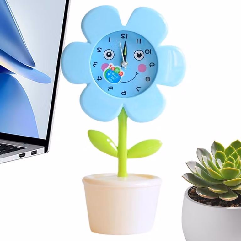 Stille Bloempot Wekker voor kinderen - Analoge bureauklok met opbergruimte - Meerdere kleuren