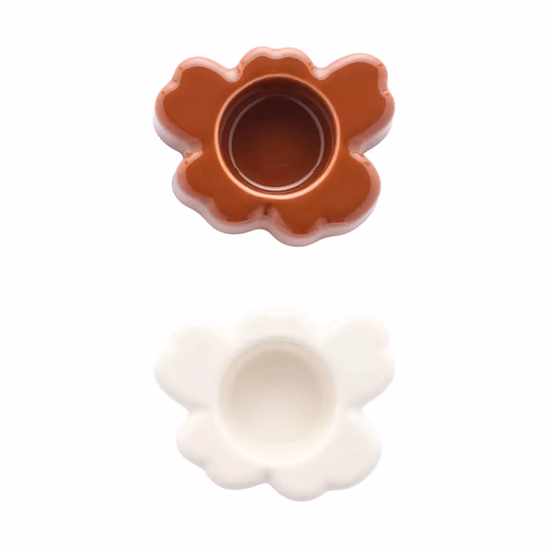 Marimekko Unikko kaarsenhouder voor tealights, 2 stuks, White-kastanje, 3 x 10 cm