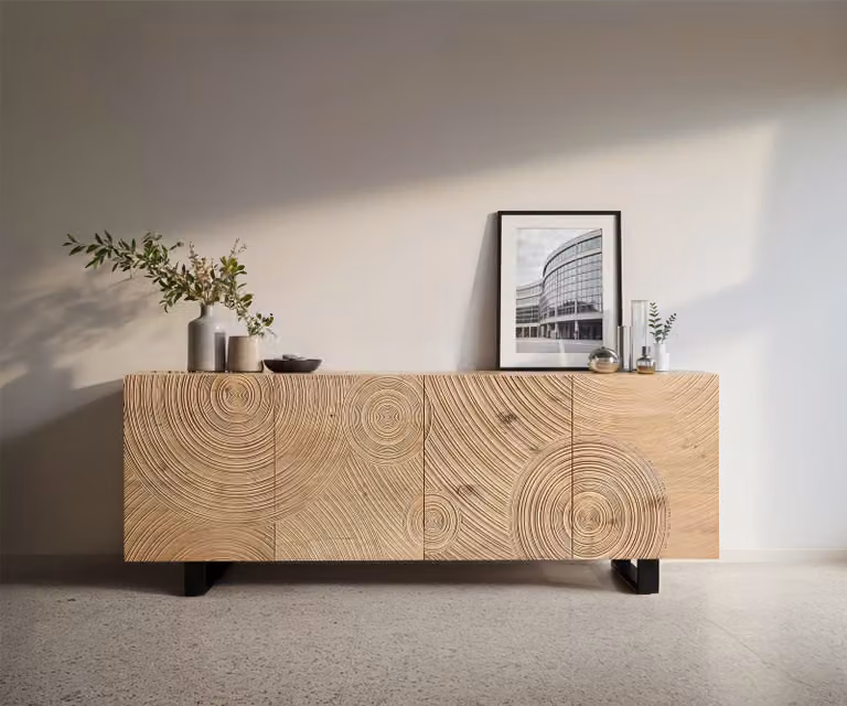 DELIFE Dressoir Ashara Modern Eiken Natuur met 4 Deuren en Zwart Metalen Onderstel Breedte: 200 cm