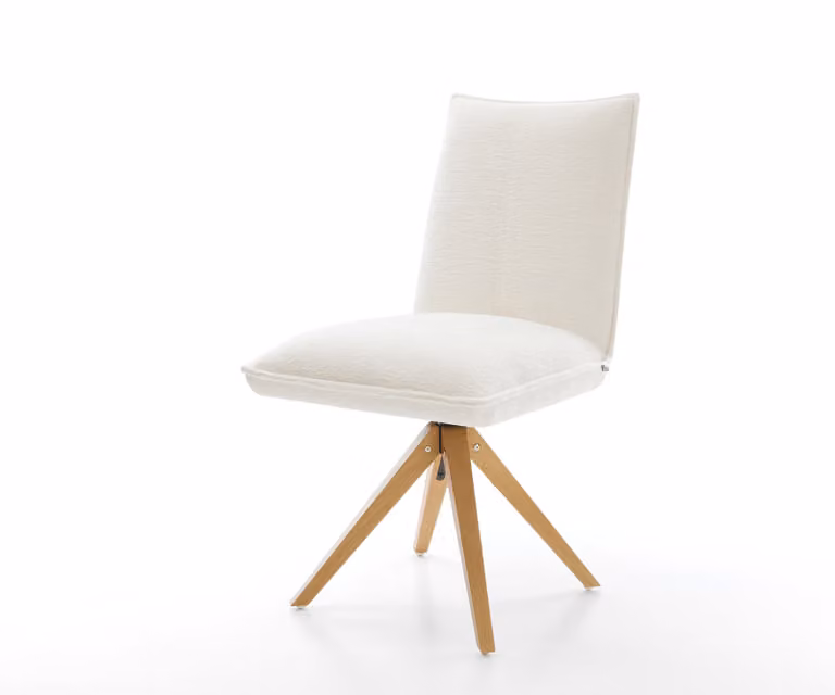 Lelio-Flex Eetkamerstoel met houten frame en bouclé stof in beige, 360 graden draaibaar