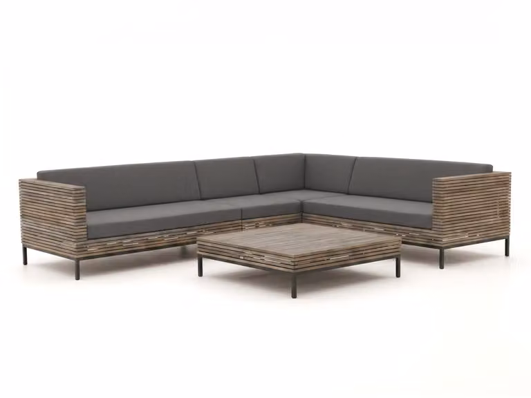 ROUGH Hoek loungeset voor 6 personen in Old Teak Greywash met aluminium frame
