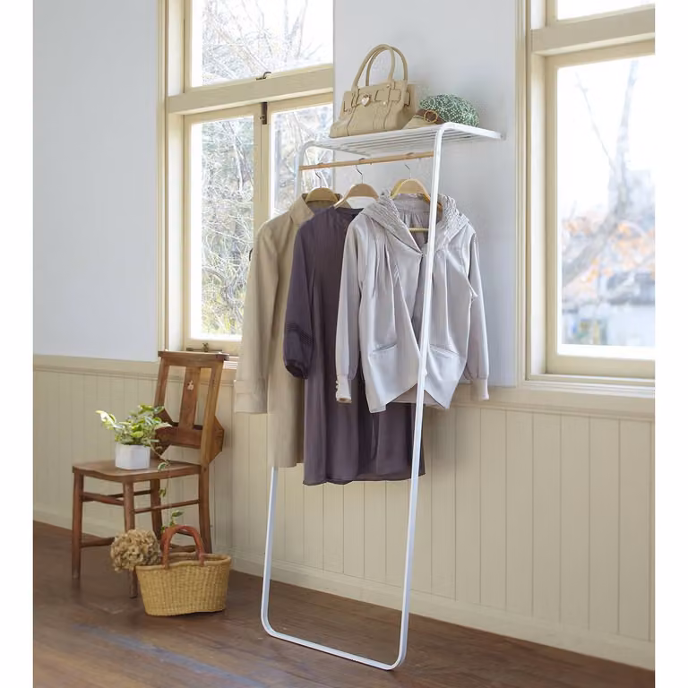 home24 Staande kapstok met kledingrail, wit, B: 60 cm, H: 160 cm, D: 46 cm
