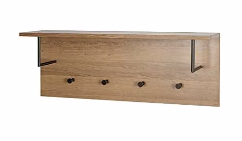 HAKU Wandkapstok Modern Eiken en Zwart, B: 80 cm, H: 30 cm, D: 20 cm