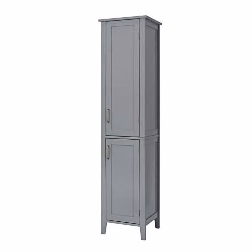 Teamson Home Mercer Hoge Houten Kolomkast voor de Badkamer - Grijs - H 159.4 x B 38.1 x D 33 cm