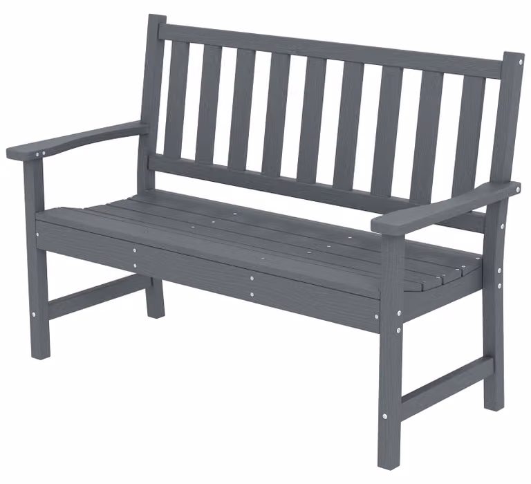 Outsunny 2-persoons tuinstoel met armleuningen, weerbestendig kunststof, grijs