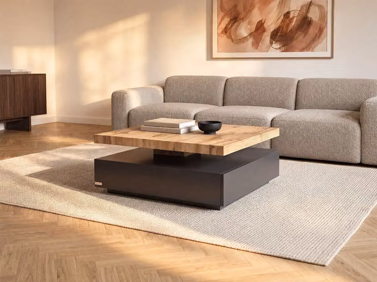 Salontafel KYRIA met draaiblad en lade - Antraciet & Eiken - MDF