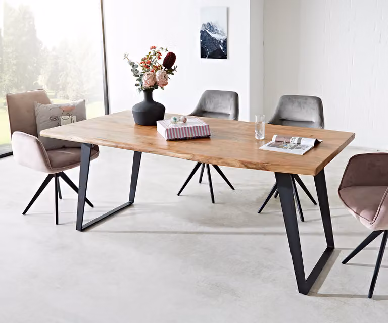 DELIFE Eettafel Edge, Acacia hout en metaal, Bruin/Zwart, B/D/H: 180 x 90 x 76,5 cm