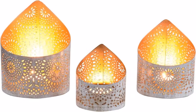 Set van 3 Decoratieve Lantaarns Wit Goud - Metalen Theelichthouders voor Woonkamer en Tuin