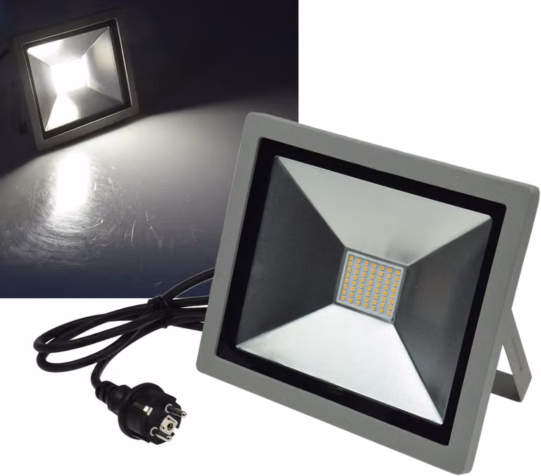 ChiliTec SlimLine CTF-SLT 50 LED-schijnwerper, zilver, 50W, 3200lm, 4000K neutraal wit, IP44