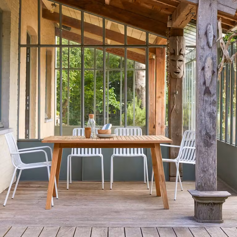 Tikamoon Massieve Teak Tuintafel - Bruin - B: 180 cm, D: 90 cm, H: 75 cm