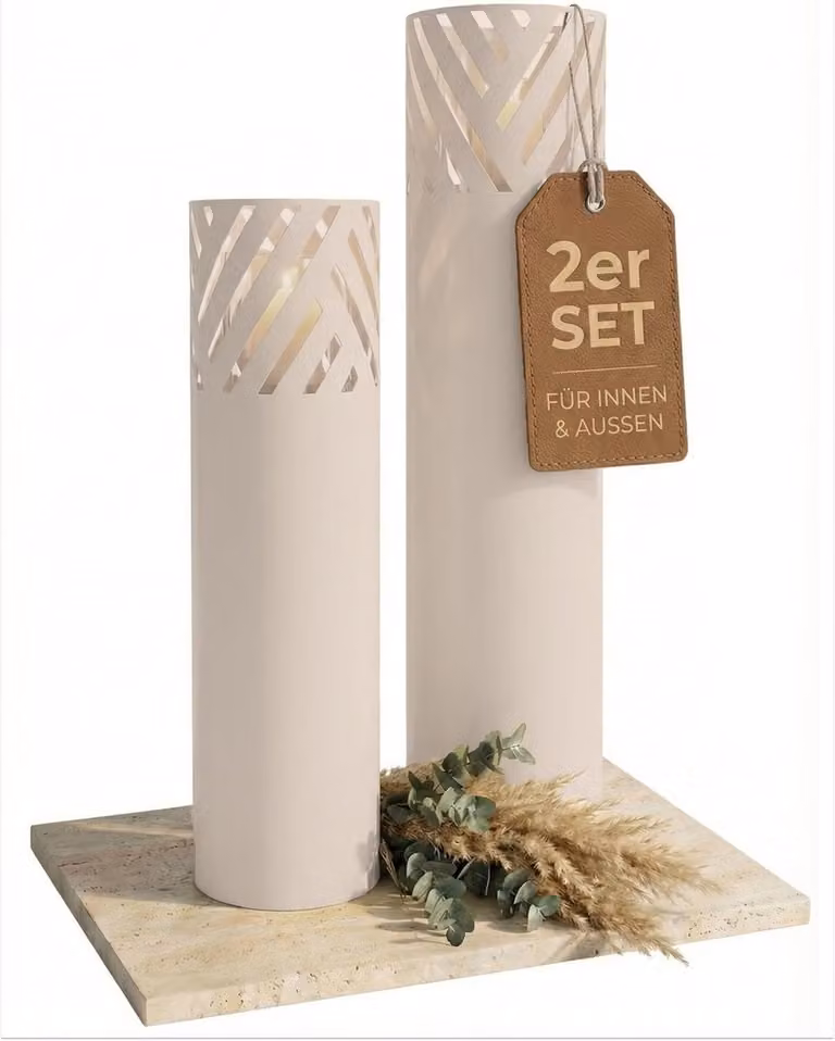 Bentson Windlichtzuil Set van 2, Hoogte: 75 cm en 95 cm