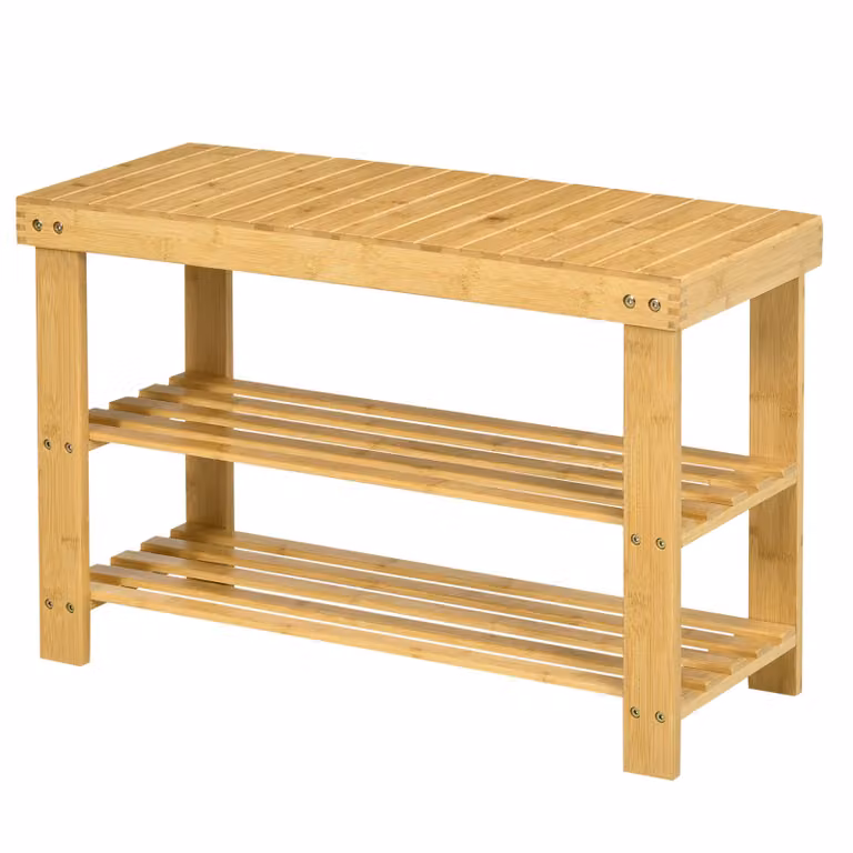 HOMCOM schoenenbank van bamboe met 3 verdiepingen voor 6-9 paar schoenen, natuurlijk, B/D/H: 70 x 28 x 45 cm
