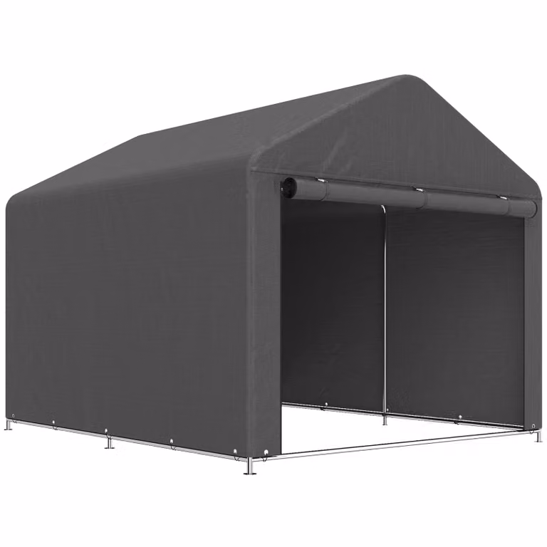 Outsunny Garagetent met zadeldak en oprolbare ritsdeur, waterafstotend en uv-bestendig, donkergrijs, 2,3 x 2 m