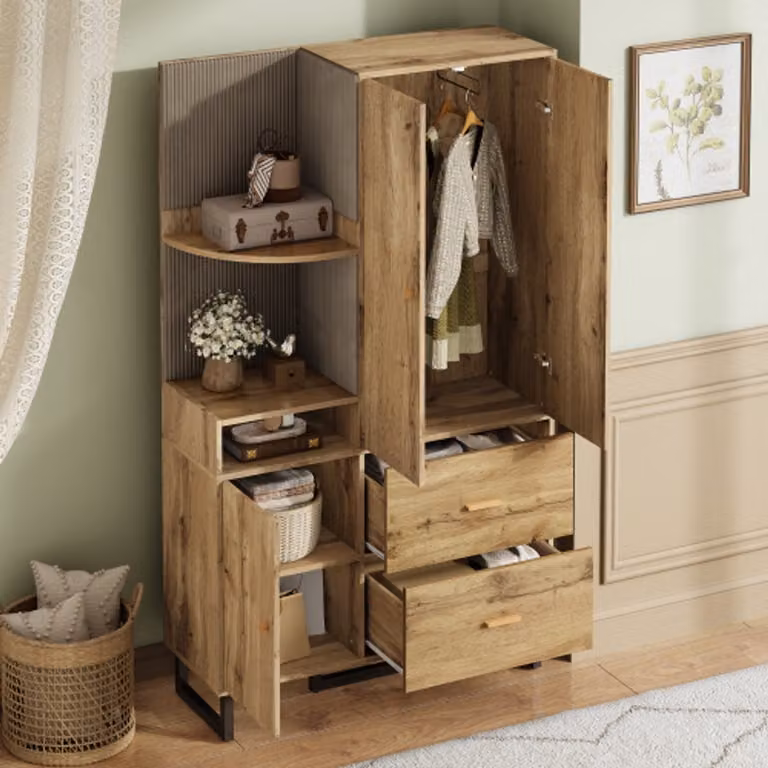 Compacte garderobe met gepolsterde panelen, wandkast, plank en schoenenkast voor de gang en entree, B/D/H: 110 x 38 x 186 cm