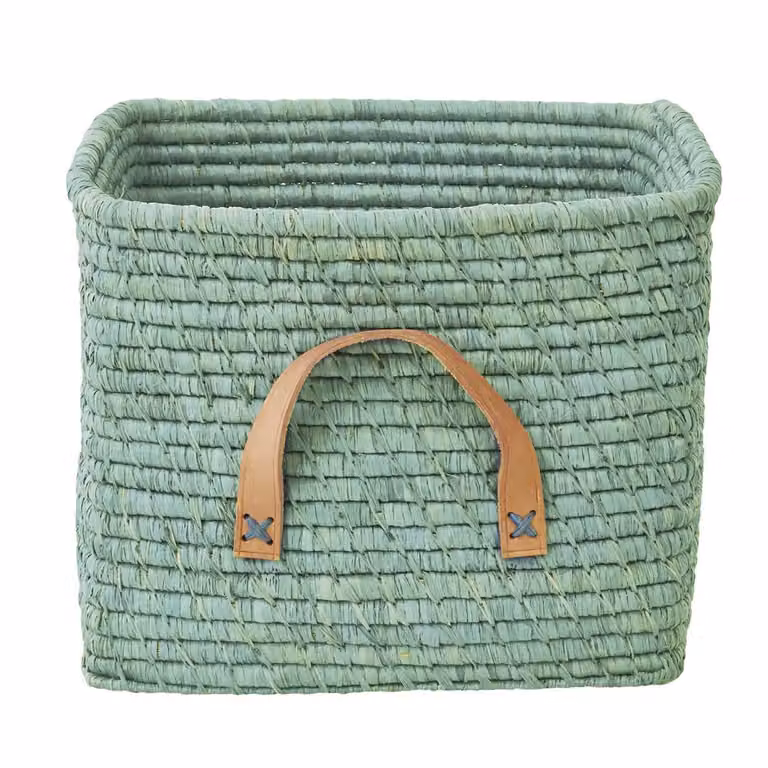 RICE opbergmand van raffia in mintgroen met open weefpatroon