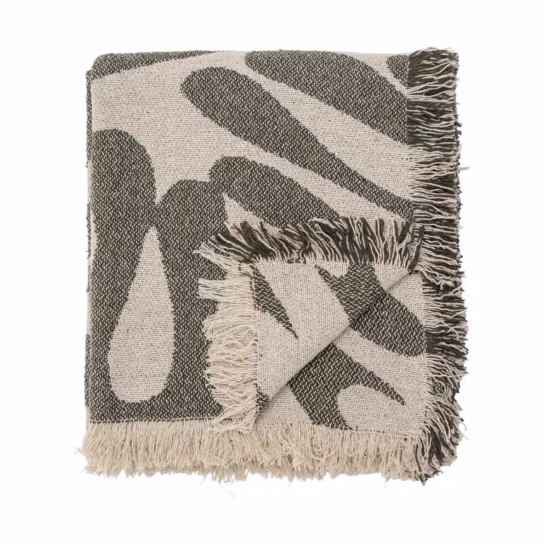 Bloomingville Alk plaid met franjes beige-groen B: 130 cm, D: 160 cm