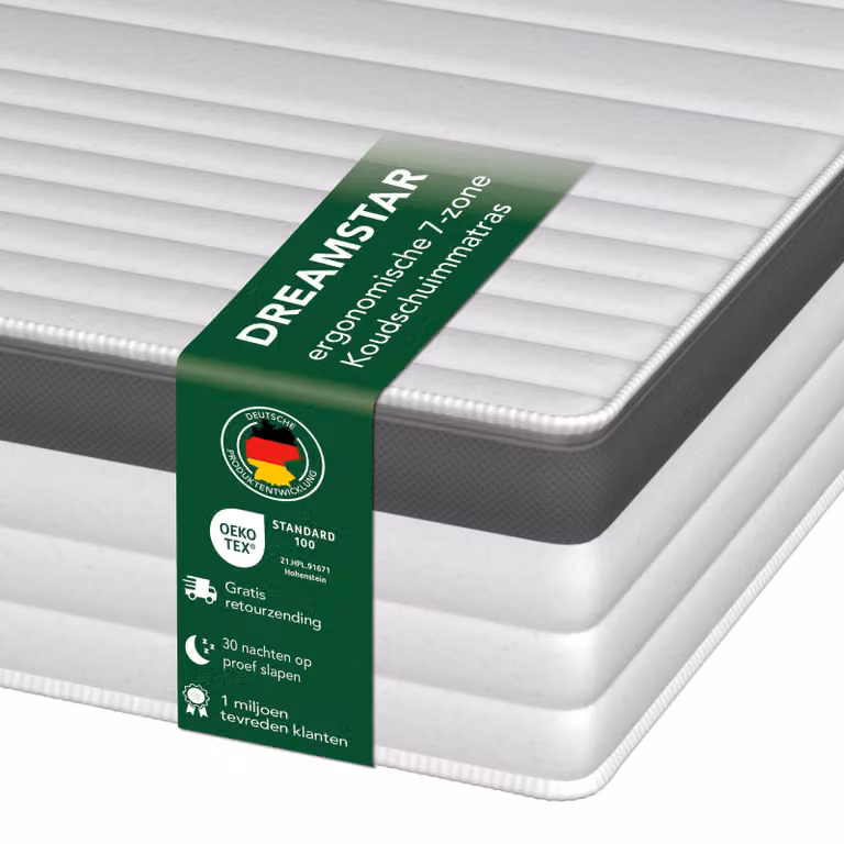 DREAMSTAR Gold 7-zone pocketveringmatras voor volwassenen, 140 x 200 cm, H4, Hoogte: 21 cm