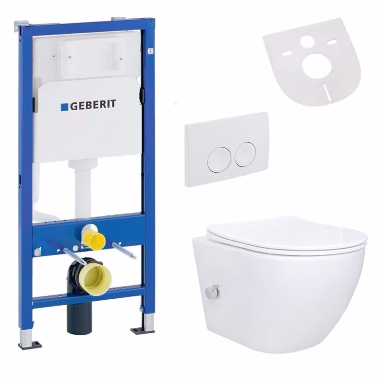 Belvit Complete hangtoiletset met bidetfunctie, soft-close toiletbril, bedieningsplaat en Geberit UP100 inbouwreservoir