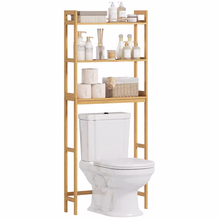 Kleankin Badkamerrek van Natuurlijk Bamboe met 3 Planken, Naturel, B: 68 cm, D: 20 cm, H: 165 cm